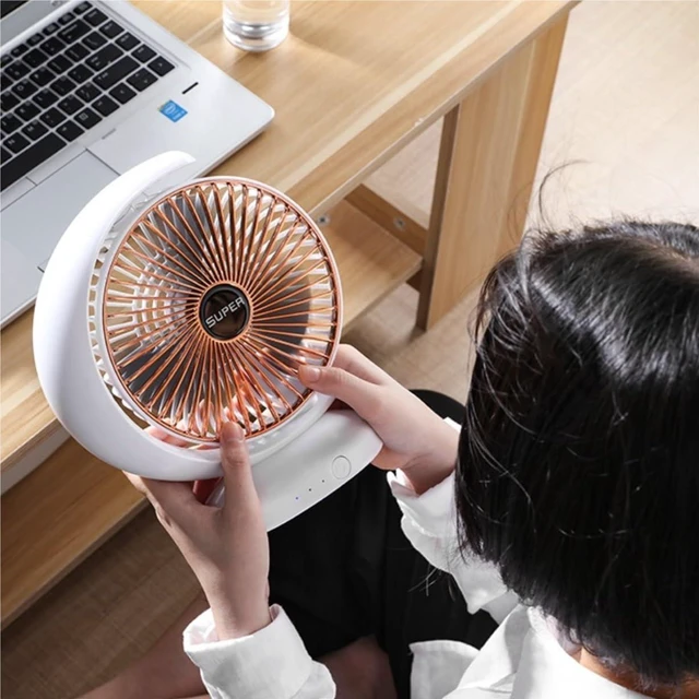 Alt view image 5 of 6 - Cooling Fan For Home Office Travel 3 Speed USB Rechargeable Handheld Fan Desk Mute For Bedroom(Gold)