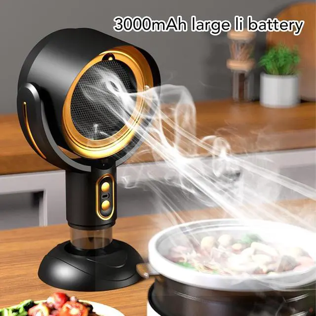 Alt view image 5 of 7 - Smoke Fan USB Rechargeable Quiet Angle Adjustable Detachable Desktop Smoke Purifier for Kitchen Cooking BBQ Black and Gold