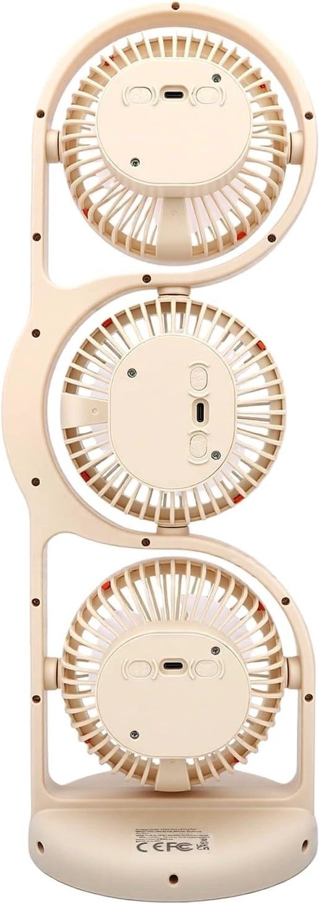 Alt view image 7 of 7 - 3 Head Desk Fan, USB Rechargeable Portable Fan with 360 Air Circulation, 3 Speed Settings, Ergonomic Handle, for Study Work Outdoor (Beige)