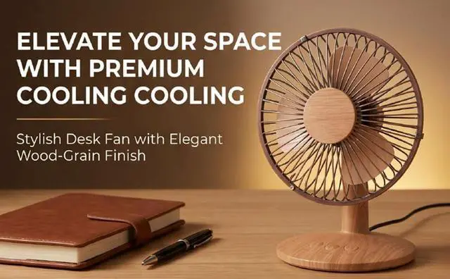Alt view image 4 of 7 - USB Small Desk Fan Battery Operated Fan Cordless Portable 2 Speed Quiet Oscillating with Removable Blades Wood Grain for Home Office Camping Travel