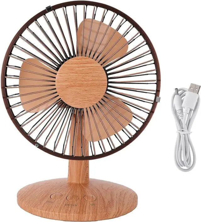 Main image of USB Small Desk Fan Battery Operated Fan Cordless Portable 2 Speed Quiet Oscillating with Removable Blades Wood Grain for Home Office Camping Travel