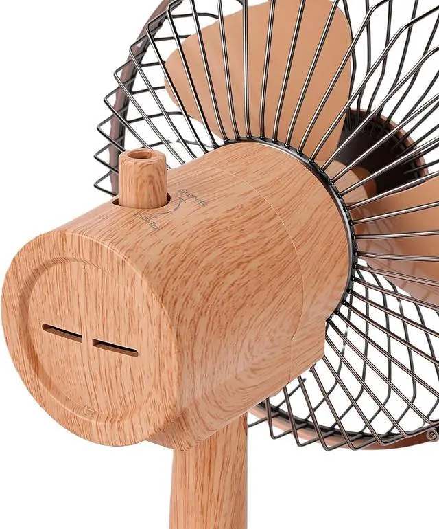 Alt view image 7 of 7 - USB Small Desk Fan Battery Operated Fan Cordless Portable 2 Speed Quiet Oscillating with Removable Blades Wood Grain for Home Office Camping Travel