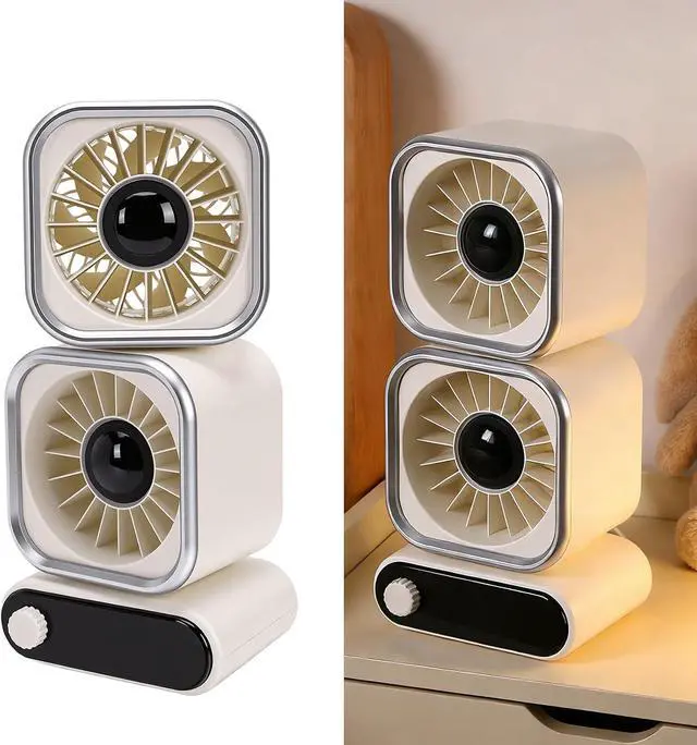 Alt view image 2 of 7 - Table Fan Desk Fan Portable 2 Head 100 Speeds Adjustable USB LED Display 360 Degree Rotating Quiet 4000mAh Battery with Remote Control for Bedroom Office