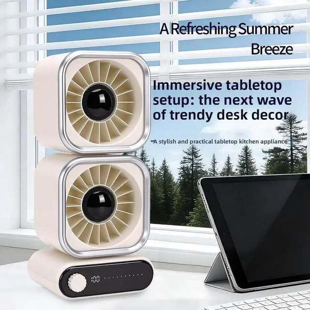 Alt view image 5 of 7 - Table Fan Desk Fan Portable 2 Head 100 Speeds Adjustable USB LED Display 360 Degree Rotating Quiet 4000mAh Battery with Remote Control for Bedroom Office