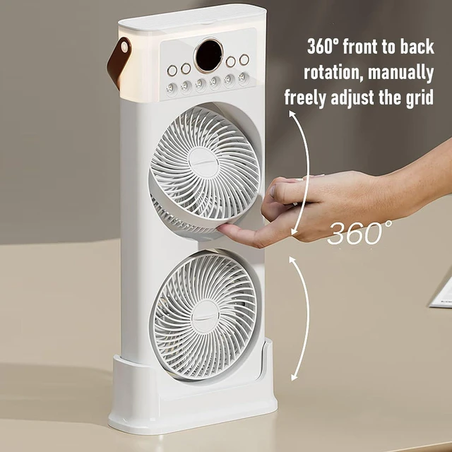 Alt view image 2 of 7 - Socobeta Dual Fan Misting Fan with 6 Nozzles 360 Rotation 2400mAh Battery for Home Office Outdoor Cooling
