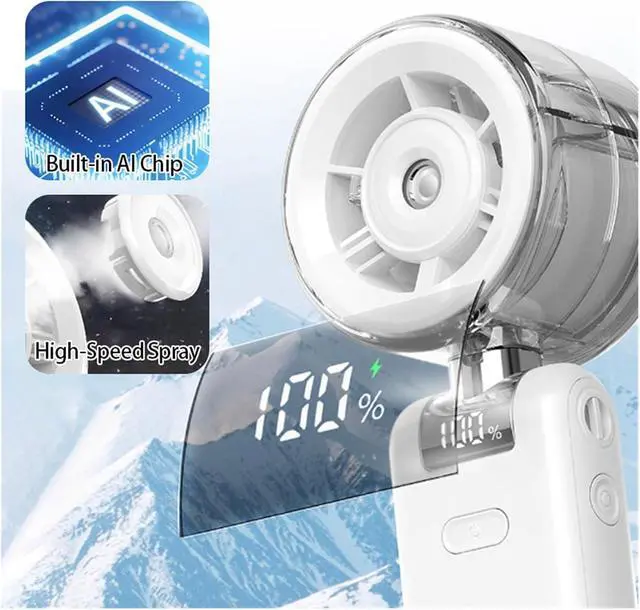 Alt view image 3 of 7 - Misting Fan - Handheld Turbo Fan with Mist, Spray Water Mister Fans, Personal Gifts for Women Beach Travel Outdoor(Black)