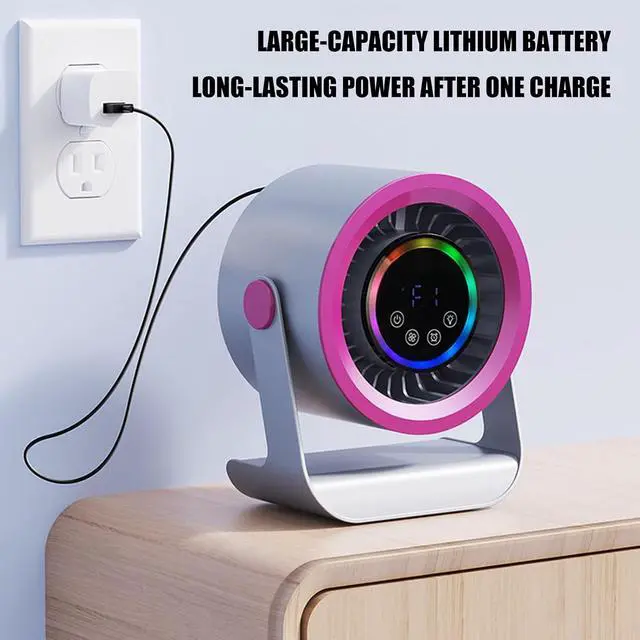 Alt view image 5 of 7 - Cooling Fan with 3 Speed Adjustable Direction Rechargeable Digital Display Outdoor Desk for Home Bedroom Camping Lightweight Portable