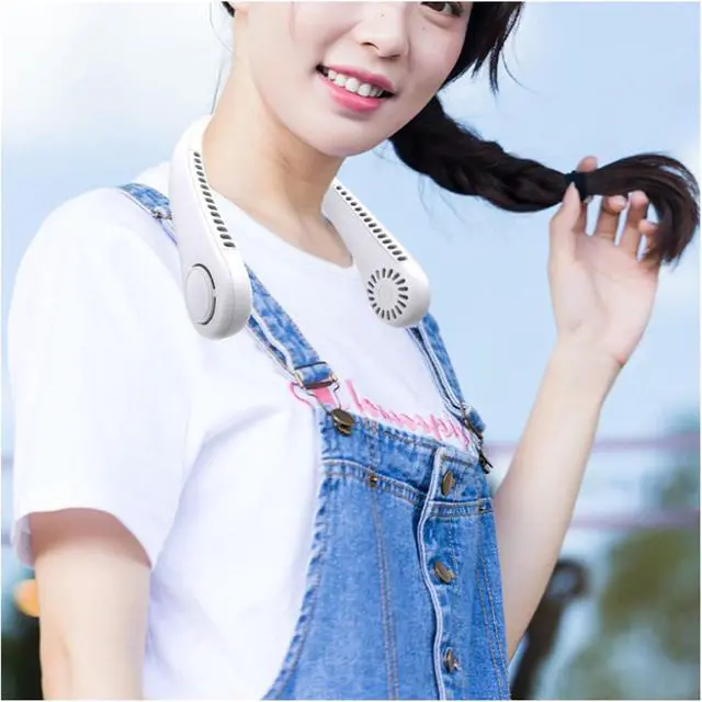 Alt view image 3 of 7 - Neck Fan, Portable Fan Strong Wind, 360° Cooling, Quiet, No Hair Twisting, Even Air Volume On Both Sides, Short Charging(White,2PCS)