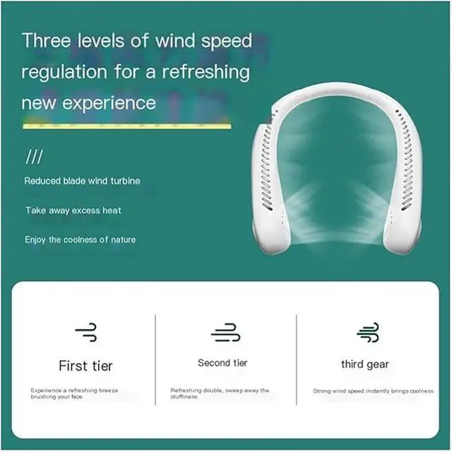 Alt view image 6 of 7 - Neck Fan, Portable Fan Strong Wind, 360° Cooling, Quiet, No Hair Twisting, Even Air Volume On Both Sides, Short Charging(White,2PCS)