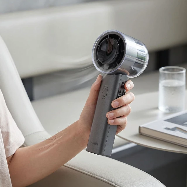 Alt view image 5 of 7 - Cryfokt Portable Handheld Fan, 3 in 1 Personal Fan with Ice Cooling 12800RPM 6 Speeds Foldable Neck Wearable Desktop USB Rechargeable 4500mAh Battery Digital Display, for Outdoor (Gray)