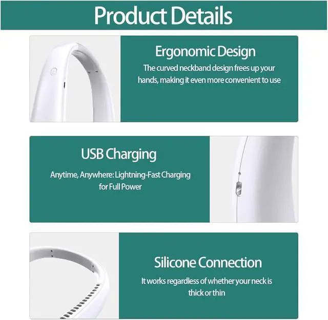 Alt view image 7 of 7 - Neck Fan Rechargeable Personal Fan, 3 Speeds Full Surround Cooling Neck Support, Gifts for Men Women(Pink,1PCS)