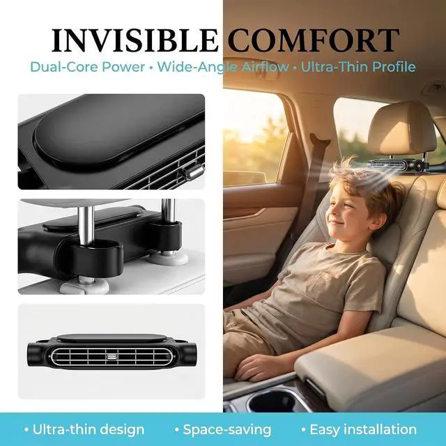 Alt view image 4 of 7 - Car Fan for Backseat Driver, Car Seat Fan for Driver & Back Seat, USB Backseat Fan for Kids Baby Rear Facing with 3 Adjustable Wind Speeds for Most Cars Vehicle Jeep Van RV Truck (2 Pcs White)