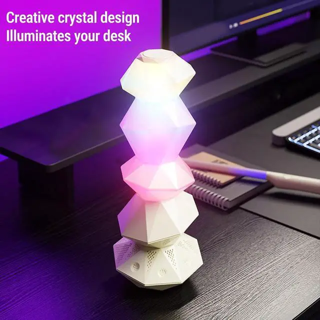 Alt view image 2 of 7 - VINGVO RGB Color Changing LED Music Night Light, Rotating Crystal Lamp with Remote Control, Ideal for Gaming, Bedroom & Party Ambiance (White)
