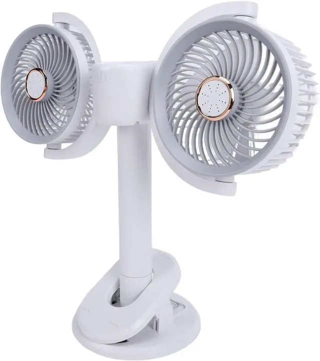 Alt view image 5 of 7 - Dual Head On Fan, Rechargeable 2400mAh Battery Portable Desk Fan with LED Light, 360 Rotation 4 Speed Adjustable for Bedroom Office Camping Travel