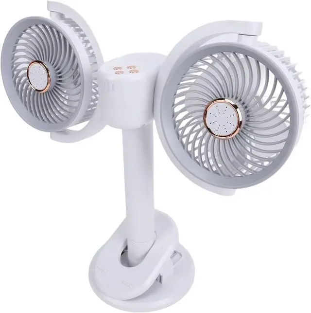 Alt view image 2 of 7 - Dual Head On Fan, Rechargeable 2400mAh Battery Portable Desk Fan with LED Light, 360 Rotation 4 Speed Adjustable for Bedroom Office Camping Travel