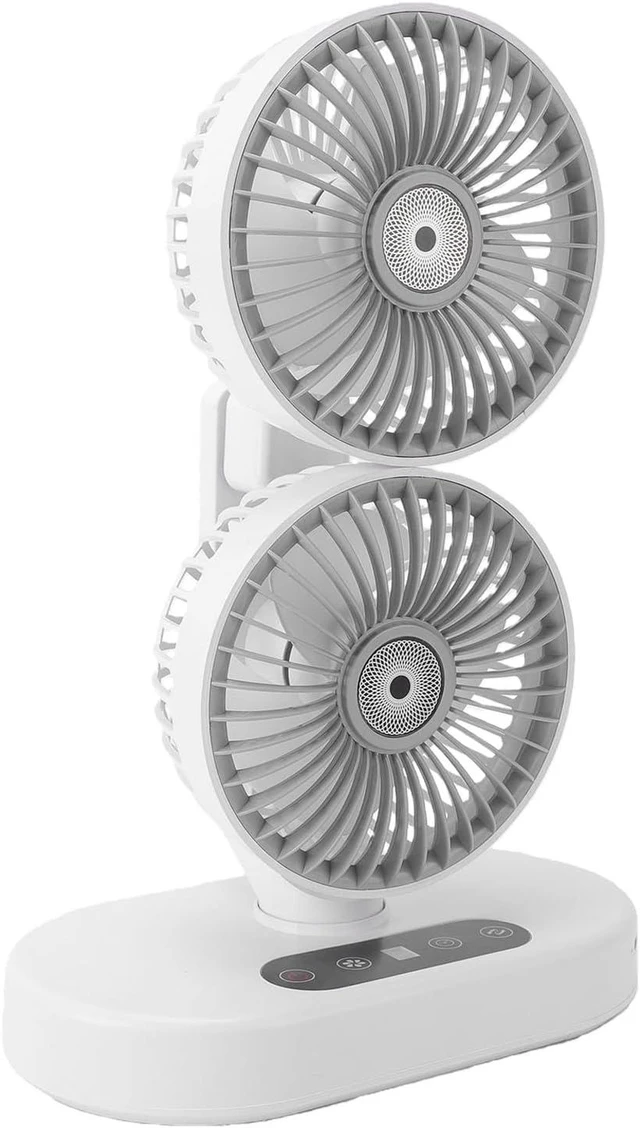 Alt view image 4 of 7 - Asixxsix Dual Head Fan, Automatic Oscillating Digital Timer 360 Rotation Quiet Operation Double Head Fan, Car Cooling with USB Cable for Home Office Dorm Travel Car Camping