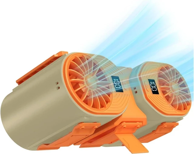 Main image of Portable Waist Fan, 2-in-1 Rechargeable Waist Clip Fan With Double Air Duct And Digital Display For Outdoor And Desktop Neck Use(Brown Orange)