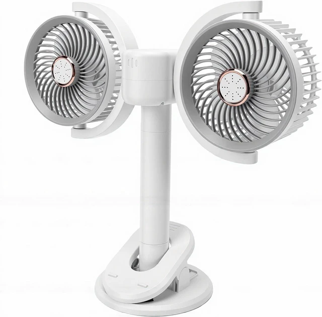 Alt view image 4 of 7 - SUNGOOYUE Dual Head Desk Fan, Table Fans 360° Rotation 30Db With Night Light For Bedroom Office Dorm Room Dual Head Desk Fan, Usb Rechargeable 2400Mah Usb