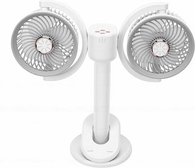 Alt view image 7 of 7 - SUNGOOYUE Dual Head Desk Fan, Table Fans 360° Rotation 30Db With Night Light For Bedroom Office Dorm Room Dual Head Desk Fan, Usb Rechargeable 2400Mah Usb