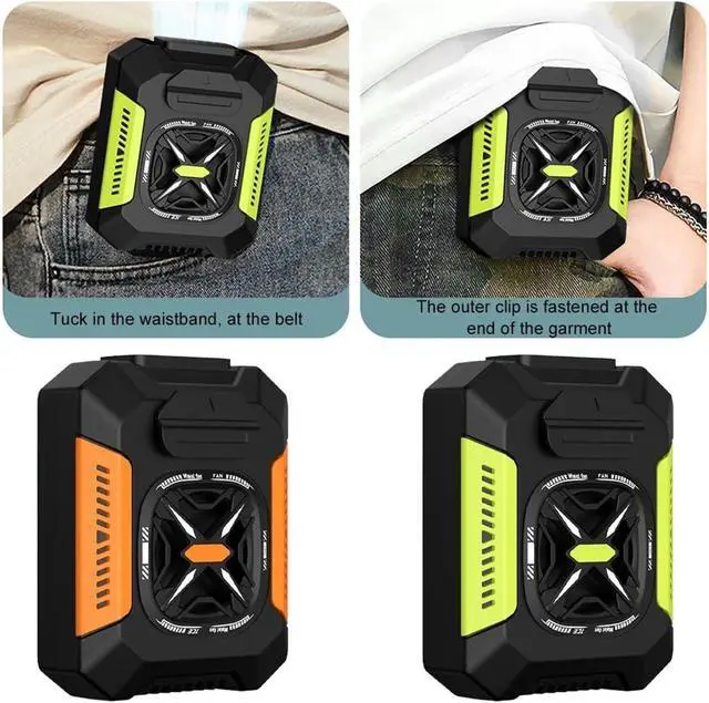 Alt view image 2 of 6 - Portable Waist Fan, Portable Waist Clip Fan Multifunction Mini Outdoor USB Rechargeable Hanging Neck Fan Waist Fans With LED Lights(Green)