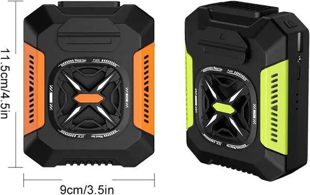 Alt view image 6 of 6 - Portable Waist Fan, Portable Waist Clip Fan Multifunction Mini Outdoor USB Rechargeable Hanging Neck Fan Waist Fans With LED Lights(Green)