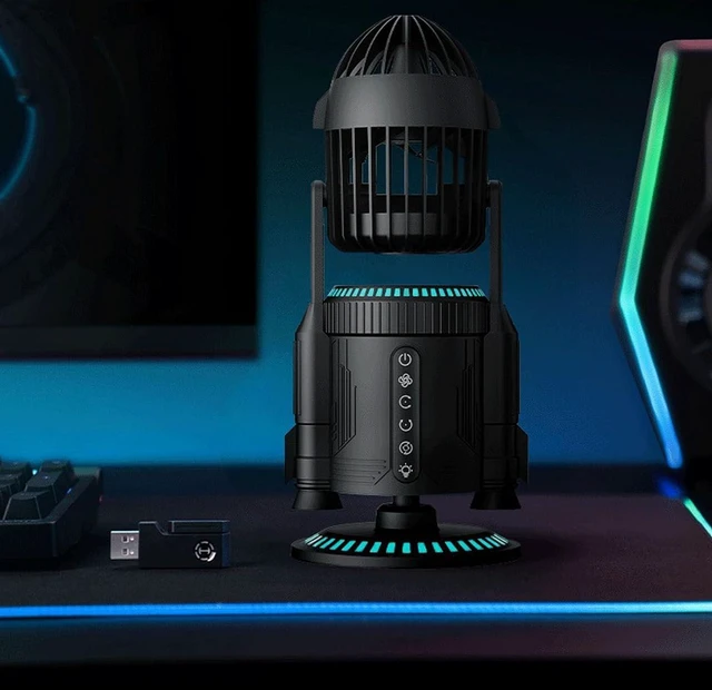 Alt view image 5 of 7 - Mist Cooling Fan, ABS POM Small Desk Fan with 5000mAh Battery, 360 Rotation RGB Light Quiet Motor USB C Charging for Game Room Office Bedroom