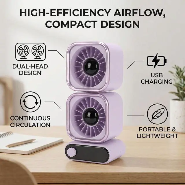 Alt view image 5 of 7 - Dpofirs Dual Head Table Fan, 100 Speed Adjustable Dual Motor Fan, 4000mAh USB Rechargeable for Bedroom Home Office Use