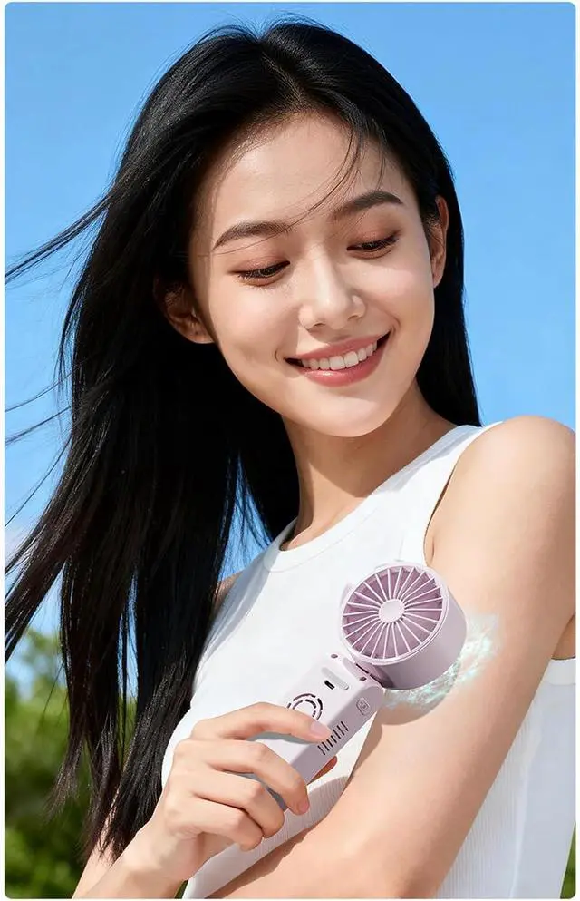 Alt view image 2 of 7 - Small USB Operated Hand Fan with Adjustable Speeds and Rechargeable 3600mAh Battery Texture for Hot Weather