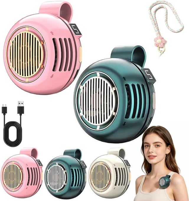 Main image of Portable Mini Bladeless Fan Clip, USB Rechargeable Wearable Waist Fan with Digital Display, 3 Speed Silent Personal Cooling Fan, 360° Rotatable 5 Speeds for Travel Office Commuting Hiking (#B*2)