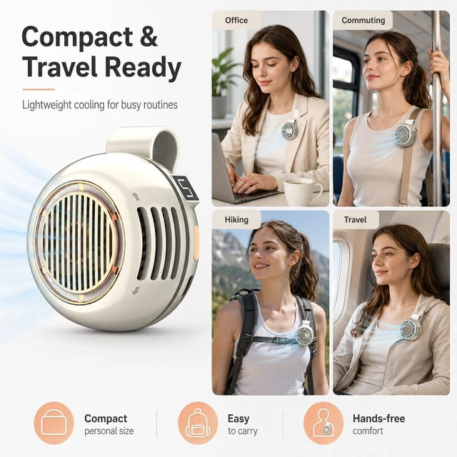 Alt view image 6 of 7 - Portable Mini Bladeless Fan Clip, USB Rechargeable Wearable Waist Fan with Digital Display, 3 Speed Silent Personal Cooling Fan, 360° Rotatable 5 Speeds for Travel Office Commuting Hiking (#B*2)