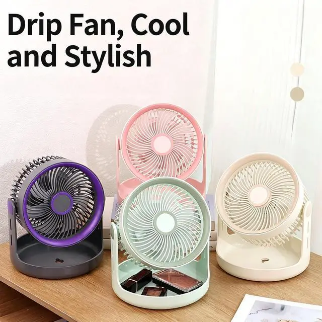 Alt view image 4 of 7 - Compact Portable Desktop Electric Fan with Storage Base 3 Speed Adjustable USB Rechargeable Fan for Dorm Offices Travel