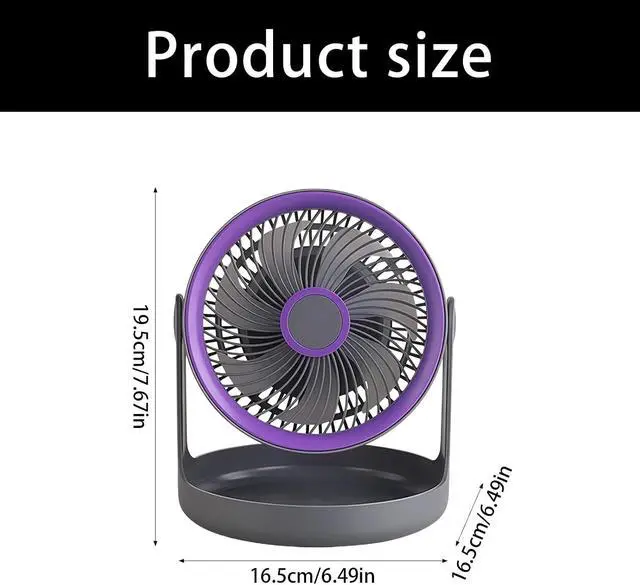 Alt view image 3 of 7 - Compact Portable Desktop Electric Fan with Storage Base 3 Speed Adjustable USB Rechargeable Fan for Dorm Offices Travel