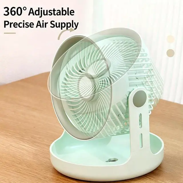 Alt view image 2 of 7 - Compact Portable Desktop Electric Fan with Storage Base 3 Speed Adjustable USB Rechargeable Fan for Dorm Offices Travel