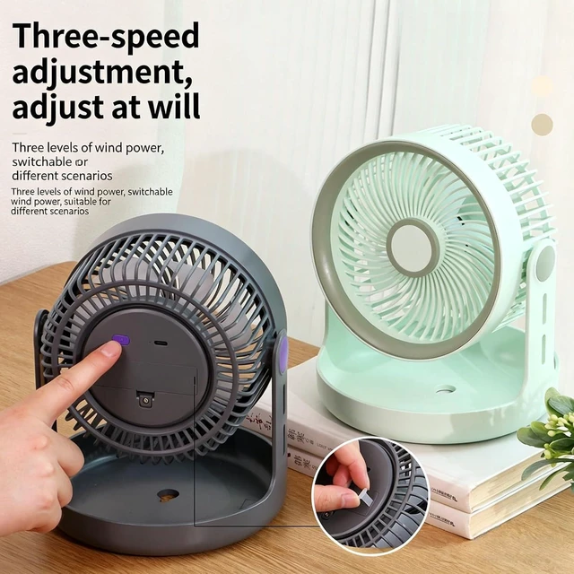 Alt view image 6 of 7 - Compact Portable Desktop Electric Fan with Storage Base 3 Speed Adjustable USB Rechargeable Fan for Dorm Offices Travel