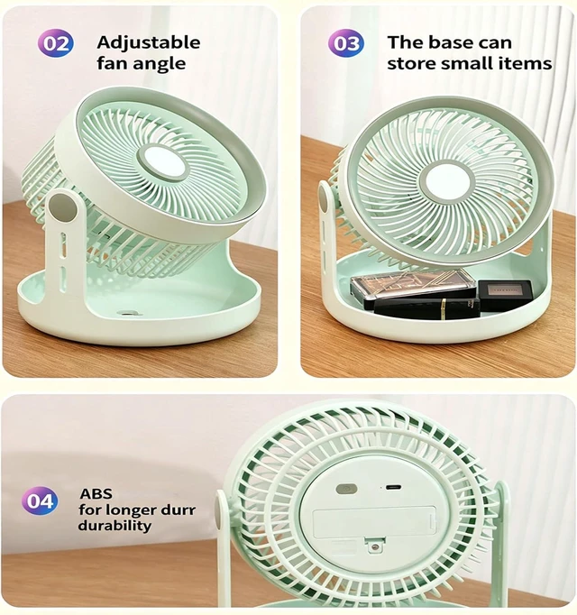 Alt view image 6 of 7 - PANGBOER Weight Portable Desk Fan with Storage Base 3 Adjustable Speeds Personally Cooling Fan Easy to Use for Dorm Room and Offices