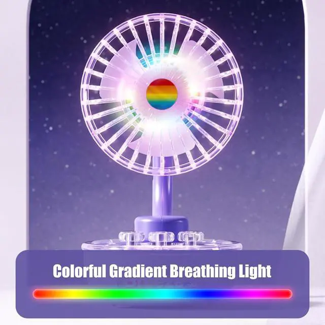 Alt view image 4 of 7 - Portable Desktop Fan USB Rechargeable Desk Outdoor Desk Fan with LED Light 3 Speed Portable Desktop for Bedroom