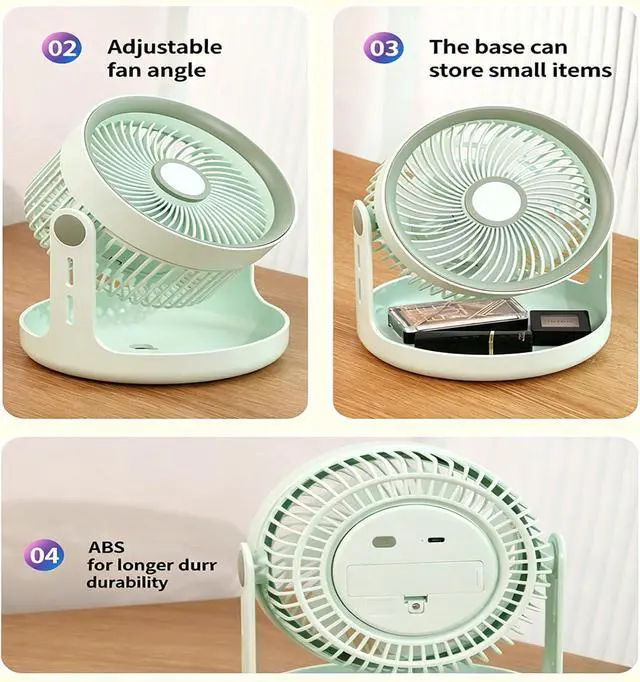 Alt view image 6 of 6 - Cooling Tool 3 Speed Settings Portable Desk Fan with Storage Base Rechargeable Home Desktop Portable Desk with Storage Base