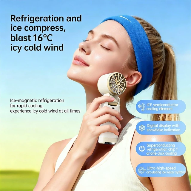 Alt view image 2 of 7 - Portable Foldable Fan Powerful Handheld Fan with Cold Compress 0-100 Speed USB Rechargeable Travel Camping Outdoor