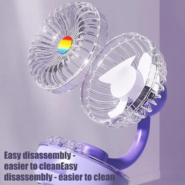 Alt view image 4 of 7 - Portable Desktop Fan USB Rechargeable Desk Outdoor Desk Fan with LED Light 3 Speed Portable Desktop for Bedroom