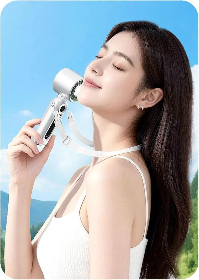 Alt view image 2 of 7 - USB Folding Handheld Fan with Adjustable Speeds and Rechargeable 4000mAh Battery Texture for Hot Weather Elegant Wearable Fan