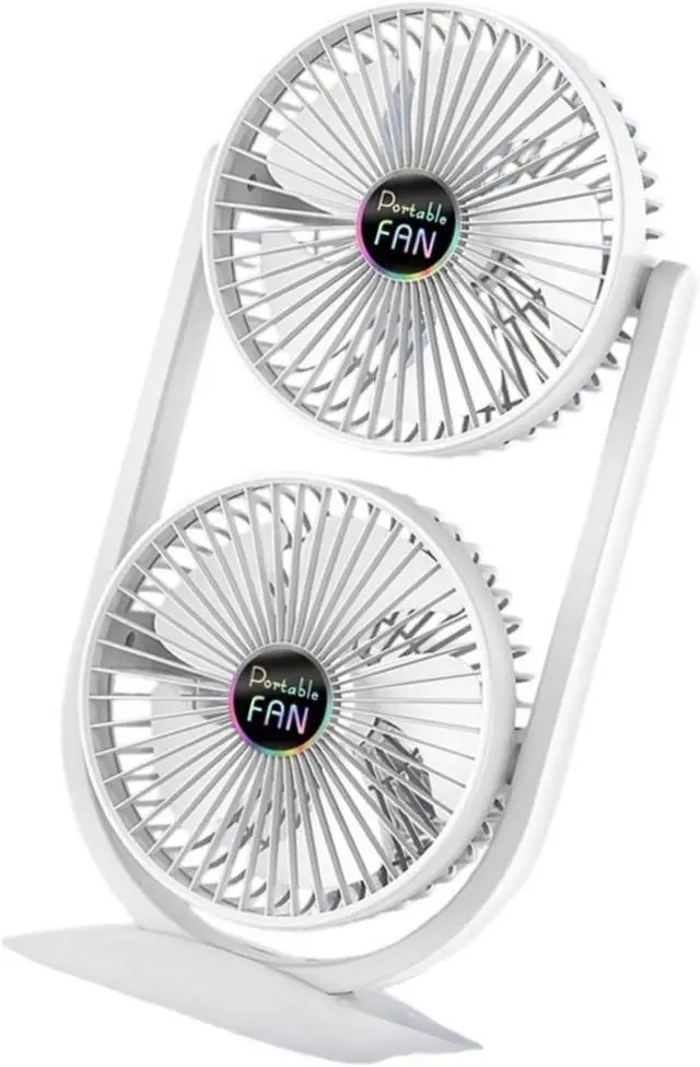 Alt view image 5 of 7 - Two Head Table Fan with USB Rechargeable Battery 3 Settings Portable for Home Activity Journey