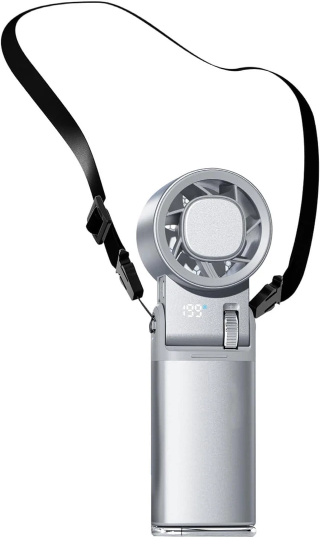 Alt view image 6 of 7 - Lightweight Folding Ice Compress High Speed Cooling Fan, USB Rechargeable with 199 Adjustable Speeds for Hiking Camping Portable Wearable Fan