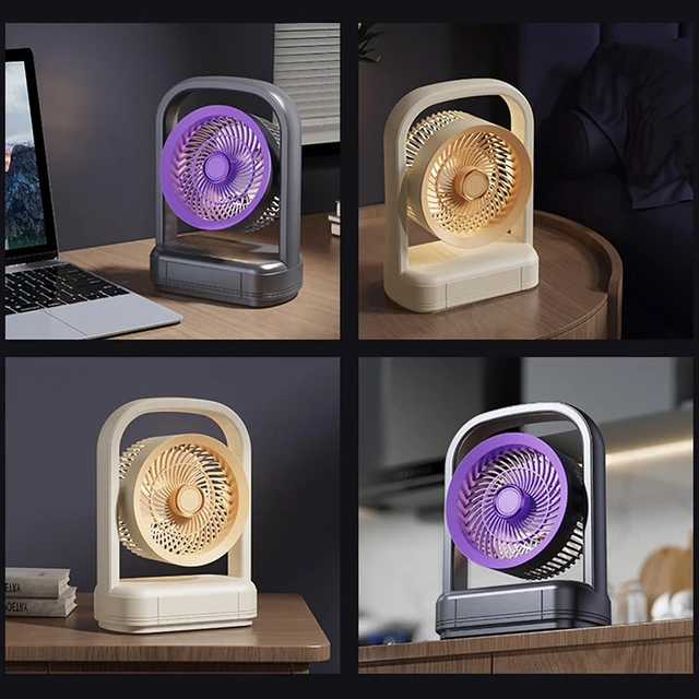 Alt view image 2 of 7 - Compact Portable Desktop Electric Fan with Night Light 5 Speed Adjustable USB Rechargeable Fan for Dorm Offices Travel