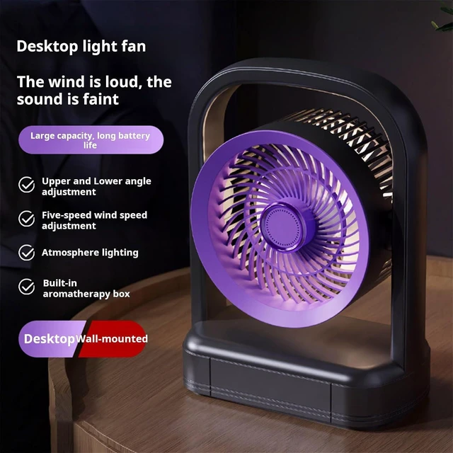 Alt view image 4 of 7 - Compact Portable Desktop Electric Fan with Night Light 5 Speed Adjustable USB Rechargeable Fan for Dorm Offices Travel