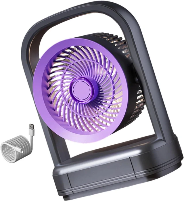 Main image of Compact Portable Desktop Electric Fan with Night Light 5 Speed Adjustable USB Rechargeable Fan for Dorm Offices Travel