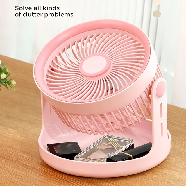 Alt view image 7 of 7 - Compact Portable Desktop Electric Fan with Storage Base 3 Speed Adjustable USB Rechargeable Fan for Dorm Offices Travel