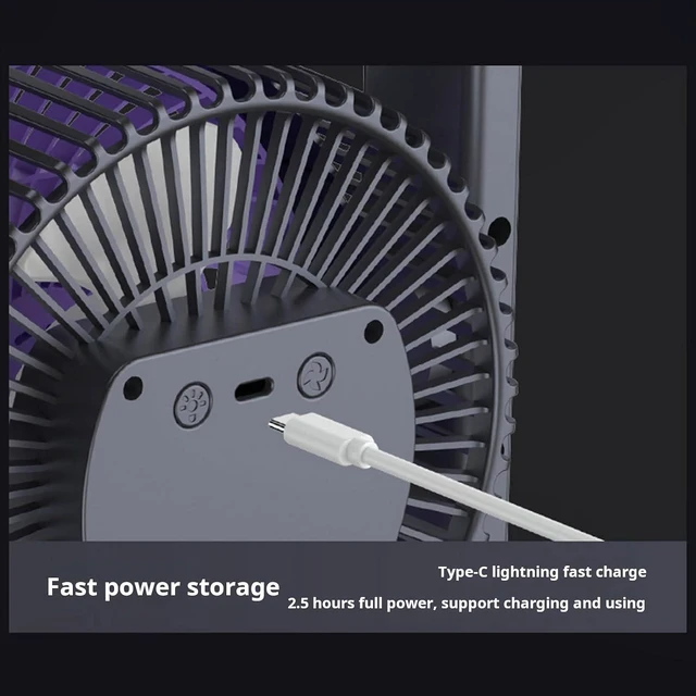 Alt view image 6 of 7 - Compact Portable Desktop Electric Fan with Night Light 5 Speed Adjustable USB Rechargeable Fan for Dorm Offices Travel