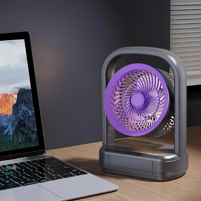 Alt view image 7 of 7 - Compact Portable Desktop Electric Fan with Night Light 5 Speed Adjustable USB Rechargeable Fan for Dorm Offices Travel