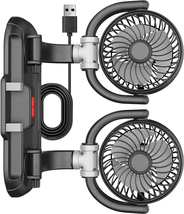 Alt view image 6 of 7 - Twin Head Car Fan with Full Rotation and Built in Phone Holder for Dashboard Or Home Use USB Powered