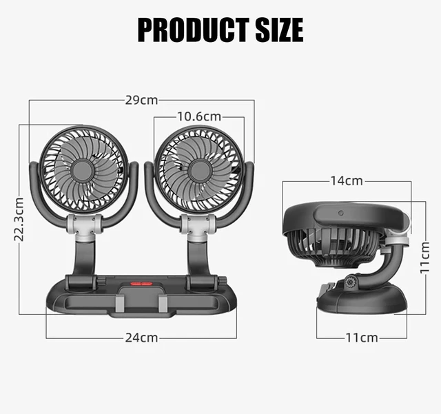 Alt view image 7 of 7 - Twin Head Car Fan with Full Rotation and Built in Phone Holder for Dashboard Or Home Use USB Powered